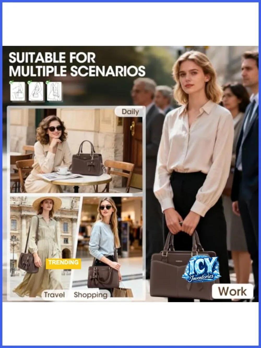PU Leather Satchel Purse for Women, Structured Work Handbag with Bowknot and